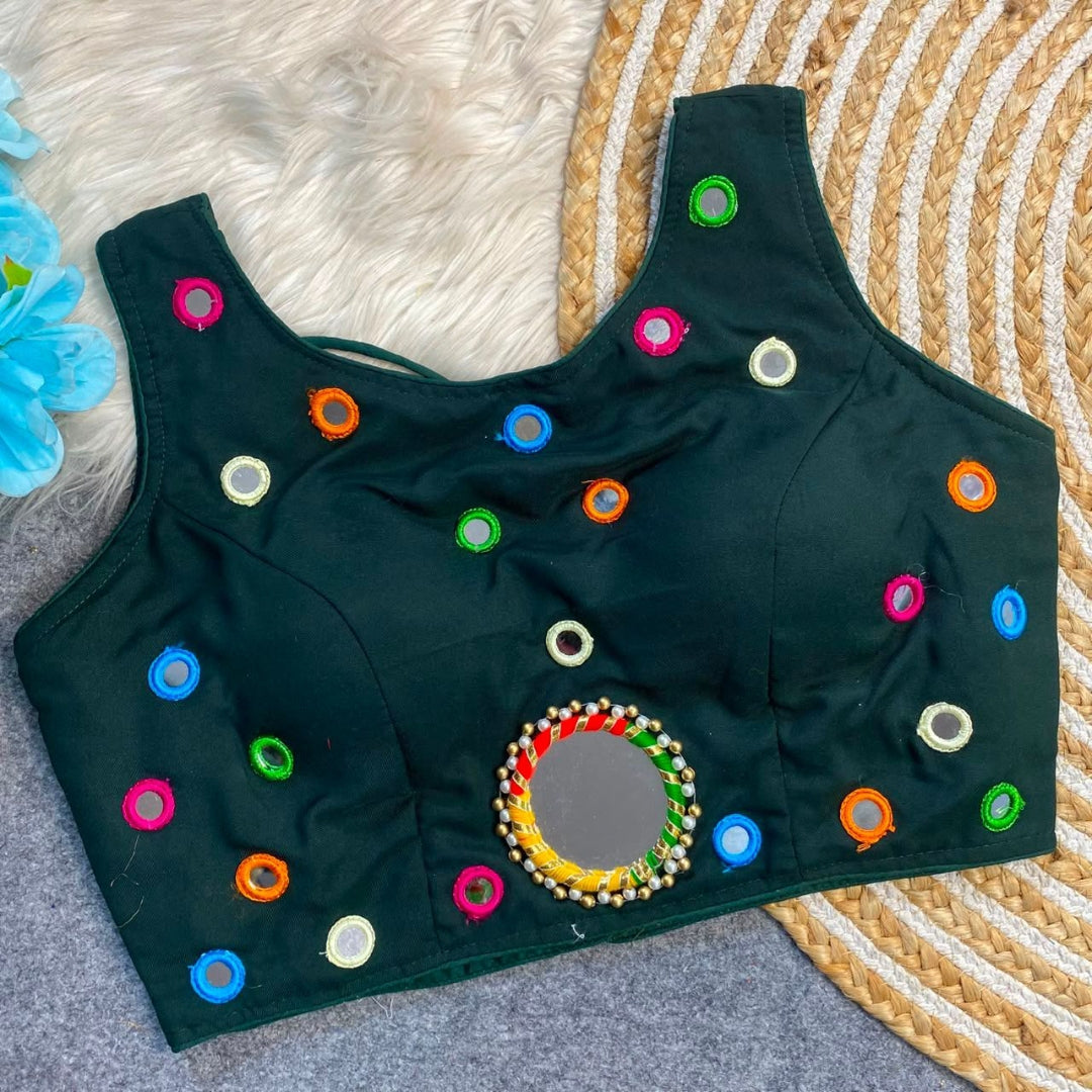 Multi colour mirror work blouse