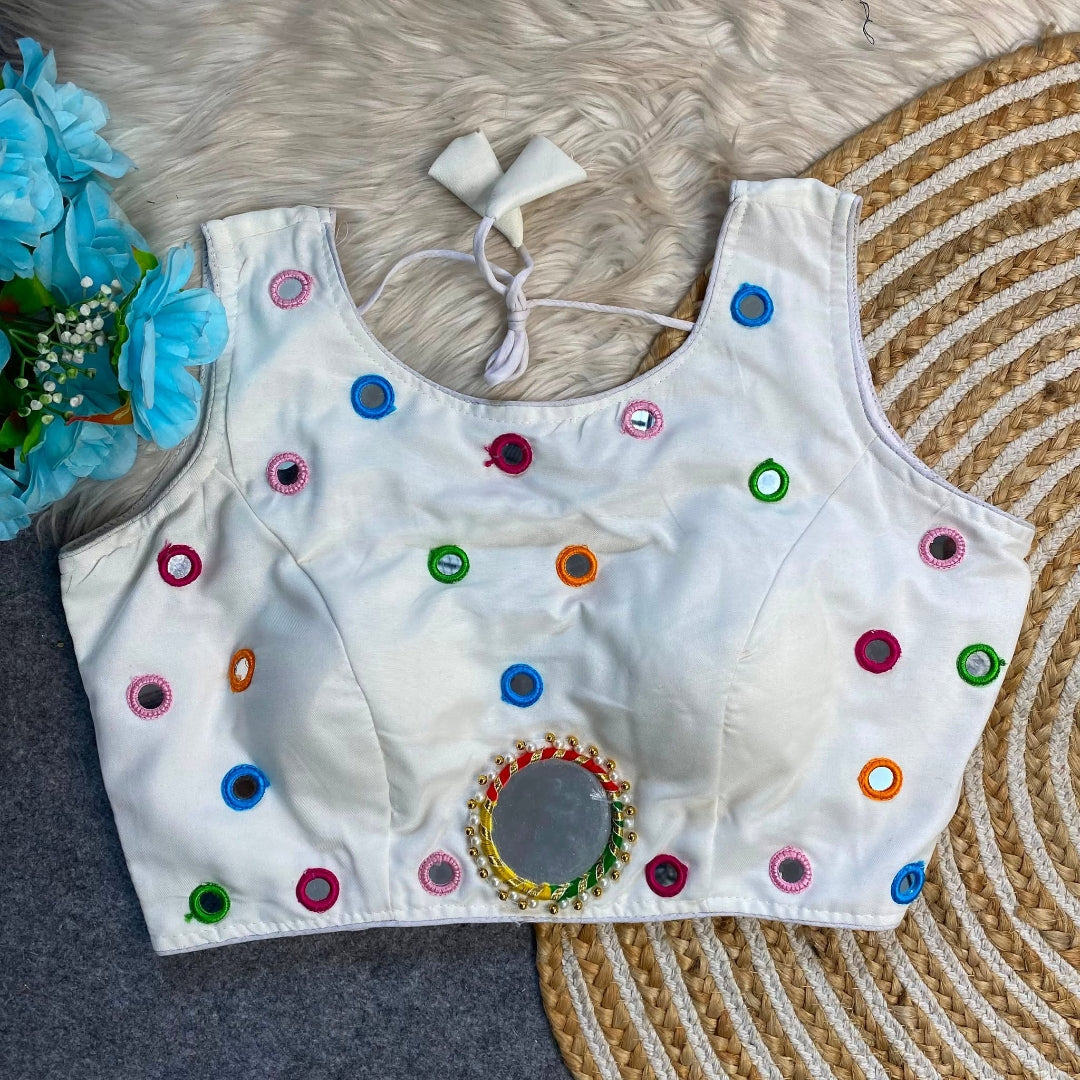 Multi colour mirror work blouse