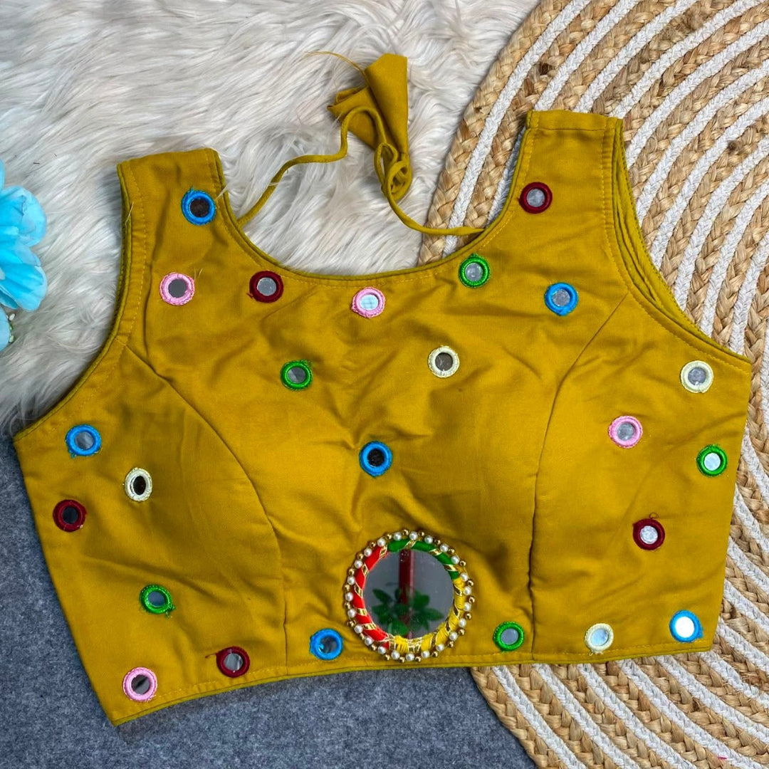 Multi colour mirror work blouse