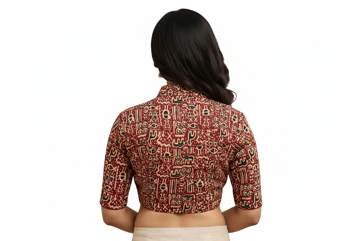 Cotton printed high neck blouse