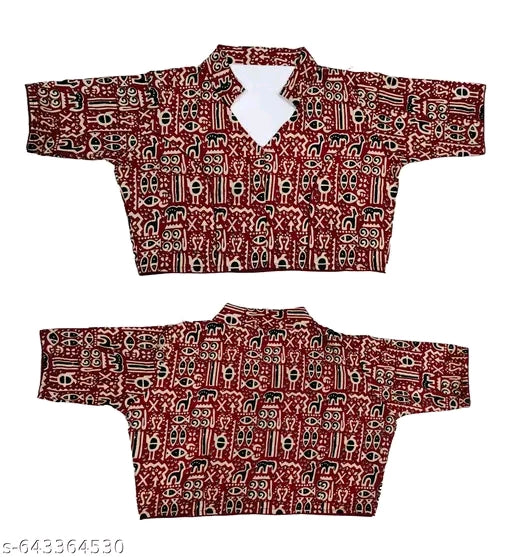 Cotton printed high neck blouse