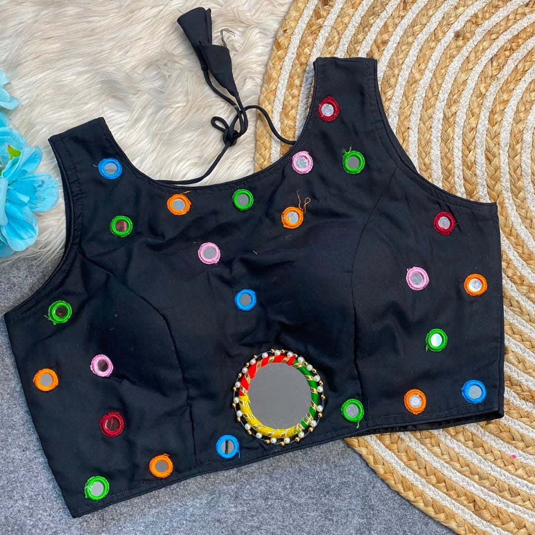 Multi colour mirror work blouse