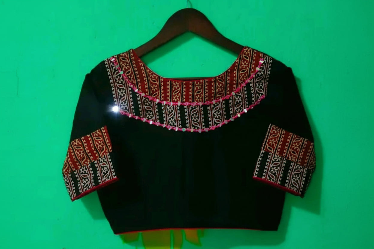 Blouse Black Mirror Work Design