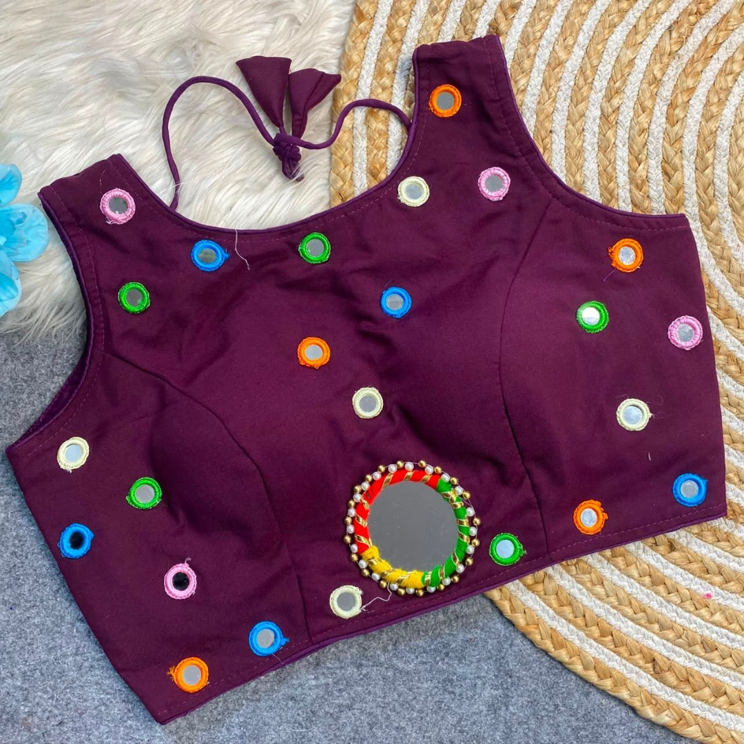 Multi colour mirror work blouse