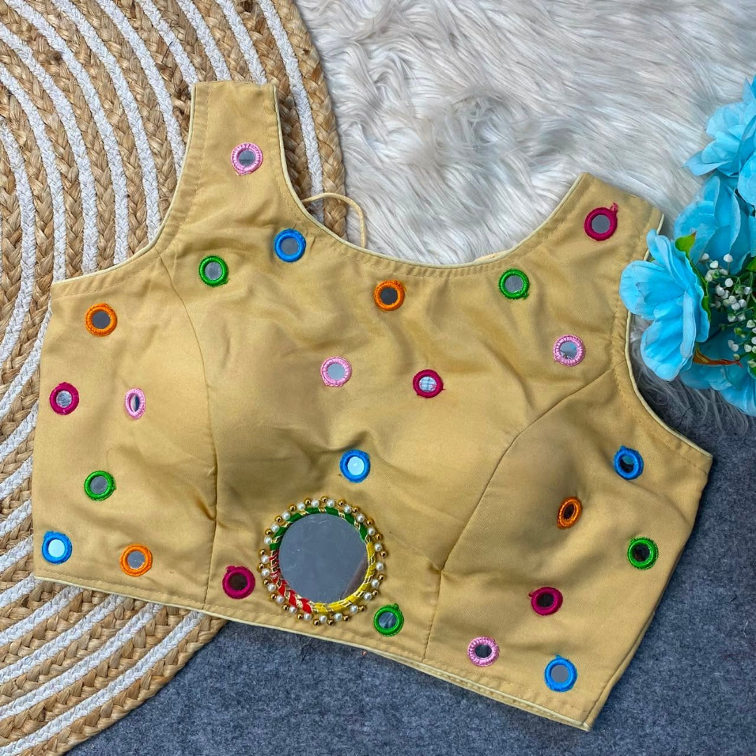 Multi colour mirror work blouse