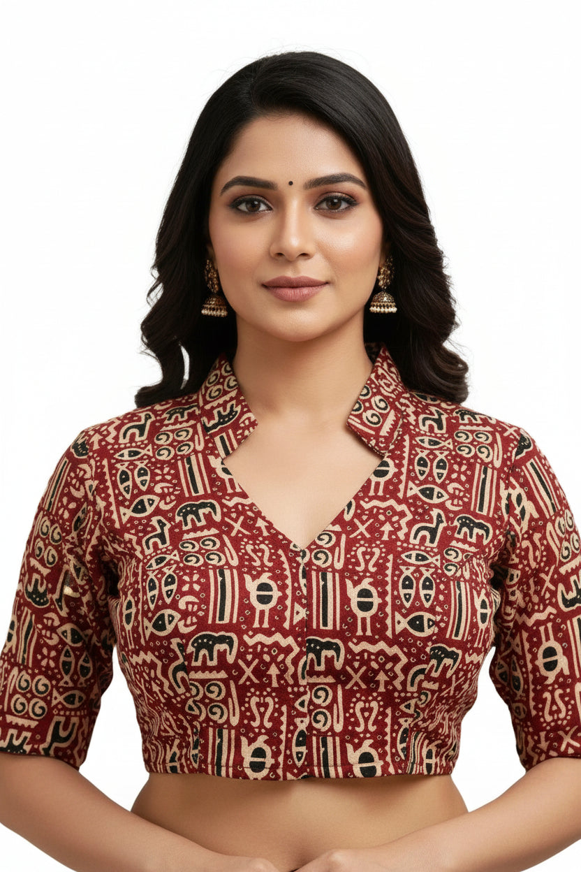 Cotton printed high neck blouse