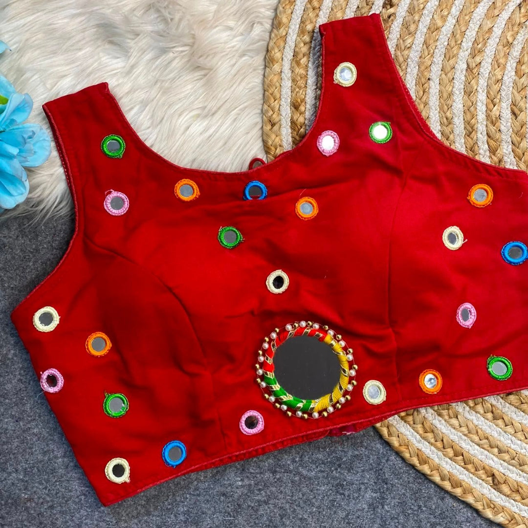 Multi colour mirror work blouse